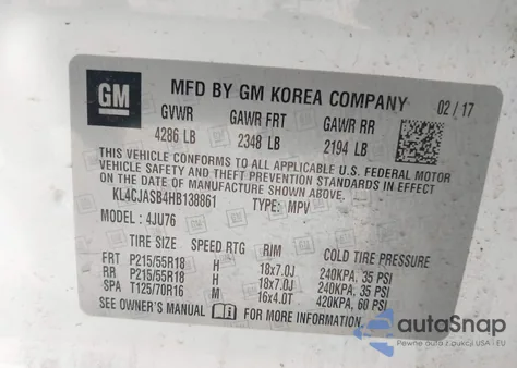 2017 Buick Encore Preferred from USA, damaged, VIN KL4CJASB4HB138861